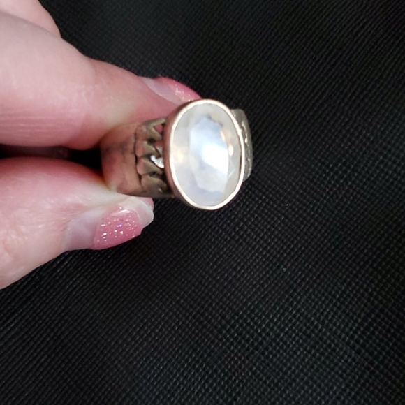 Thick heavy sterling  silver band with raw Moonsto - Picture 4 of 7